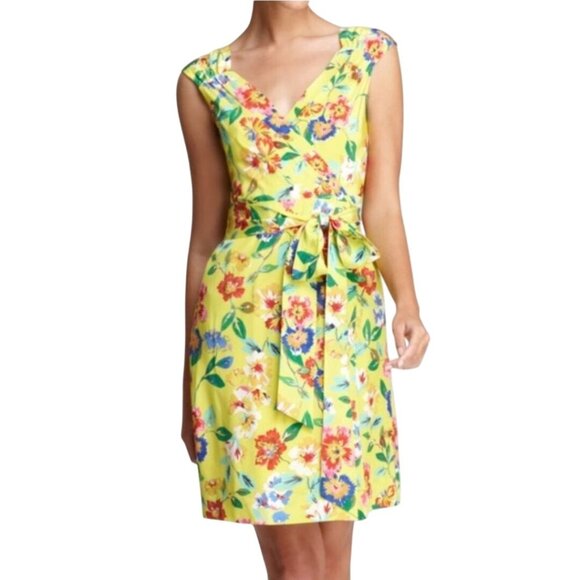 Kate Spade New York Cathleen Print Yellow Silk Wrap Dress Full Bloom Size 4 - Picture 4 of 10